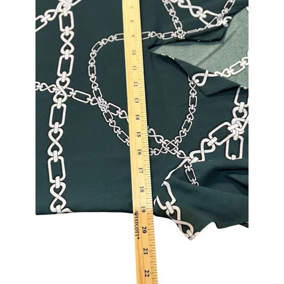 Ann Taylor Elegant Top XS Green White Chain Luxury Print Blouse Short Sleeve - Picture 9 of 11